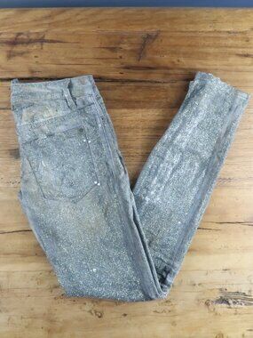 DSQUARED2 GREY DISTRESSED WITH GLITTER PATTERN ANKLE JEANS WITH ZIP HEM SIZE 40